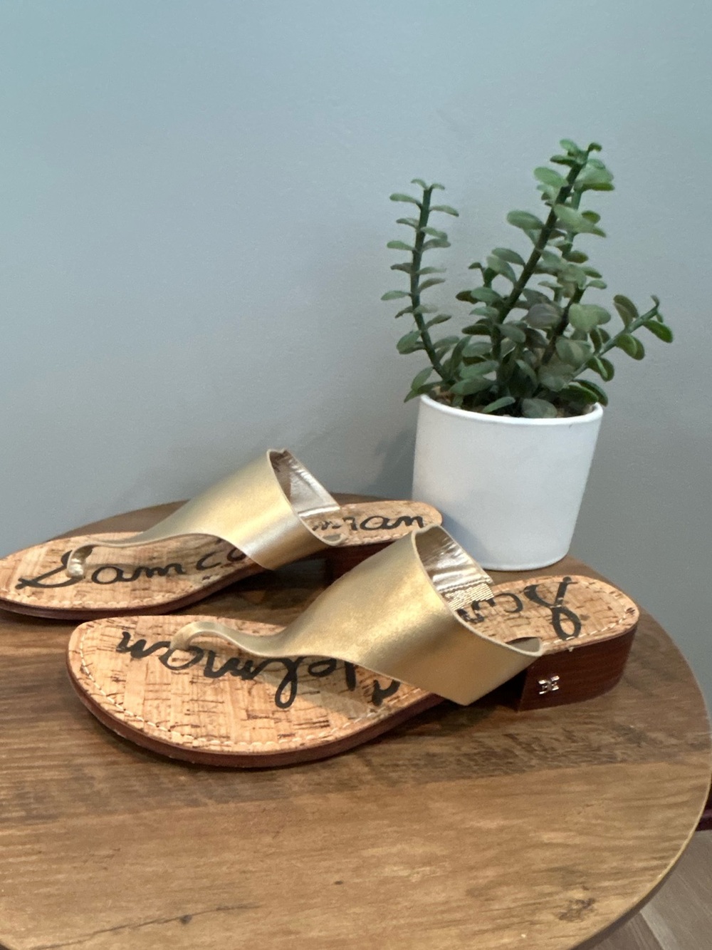 Sam Edelman Gold Metallic Leather Thong Slide Sandals Size 9.5